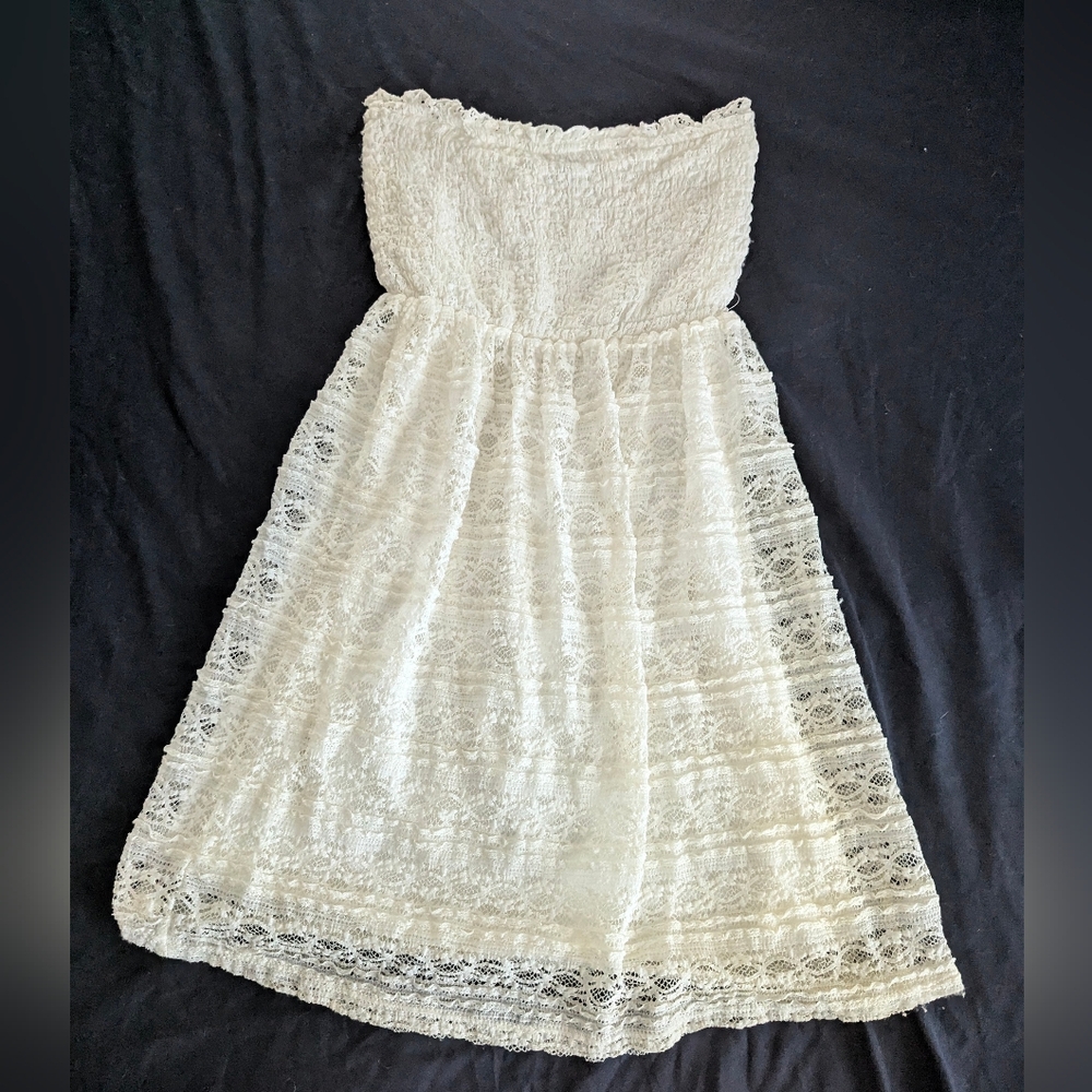 Deb White Lace Strapless Gown